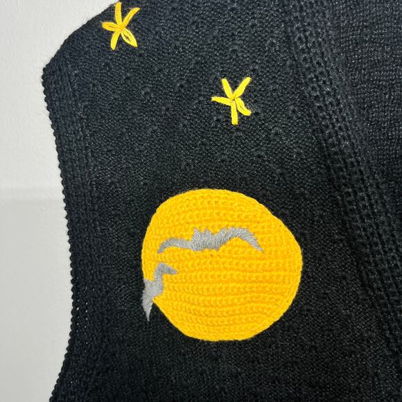 VTG Karen Scott Sweater Vest Hand Embroidered Black Halloween Fall Pumpkin XL - Picture 2 of 10